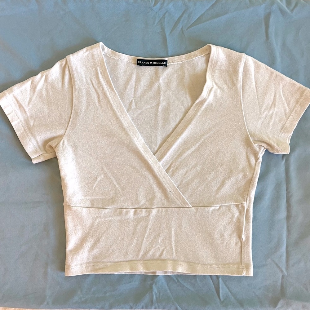 Brandy Melville White Amara Short Sleeve Crop Top